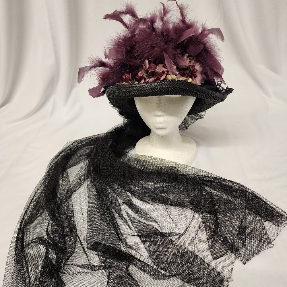 Victorian Walk in the Park Hat  Black w/Eggplant
